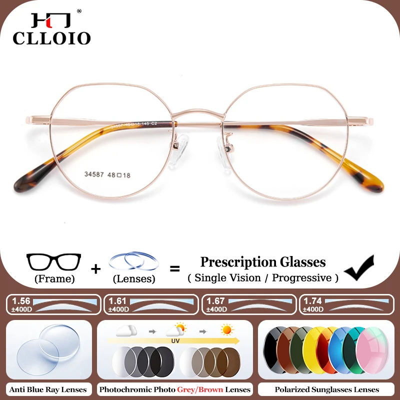 

CLLOIO Ultralight Retro Prescription Glasses Women Anti Blue Ray Photochromic Eyewear Optical Lens Myopia Progressive Eyeglasses