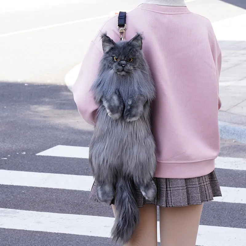 Imagen 3: Mochila de Peluche de Gato Maine Coon Simulado, Bolso Cruzado Hecho a Mano, Muñeca de Peluche Linda, Juguete para Niña, Regalo de Cumpleaños