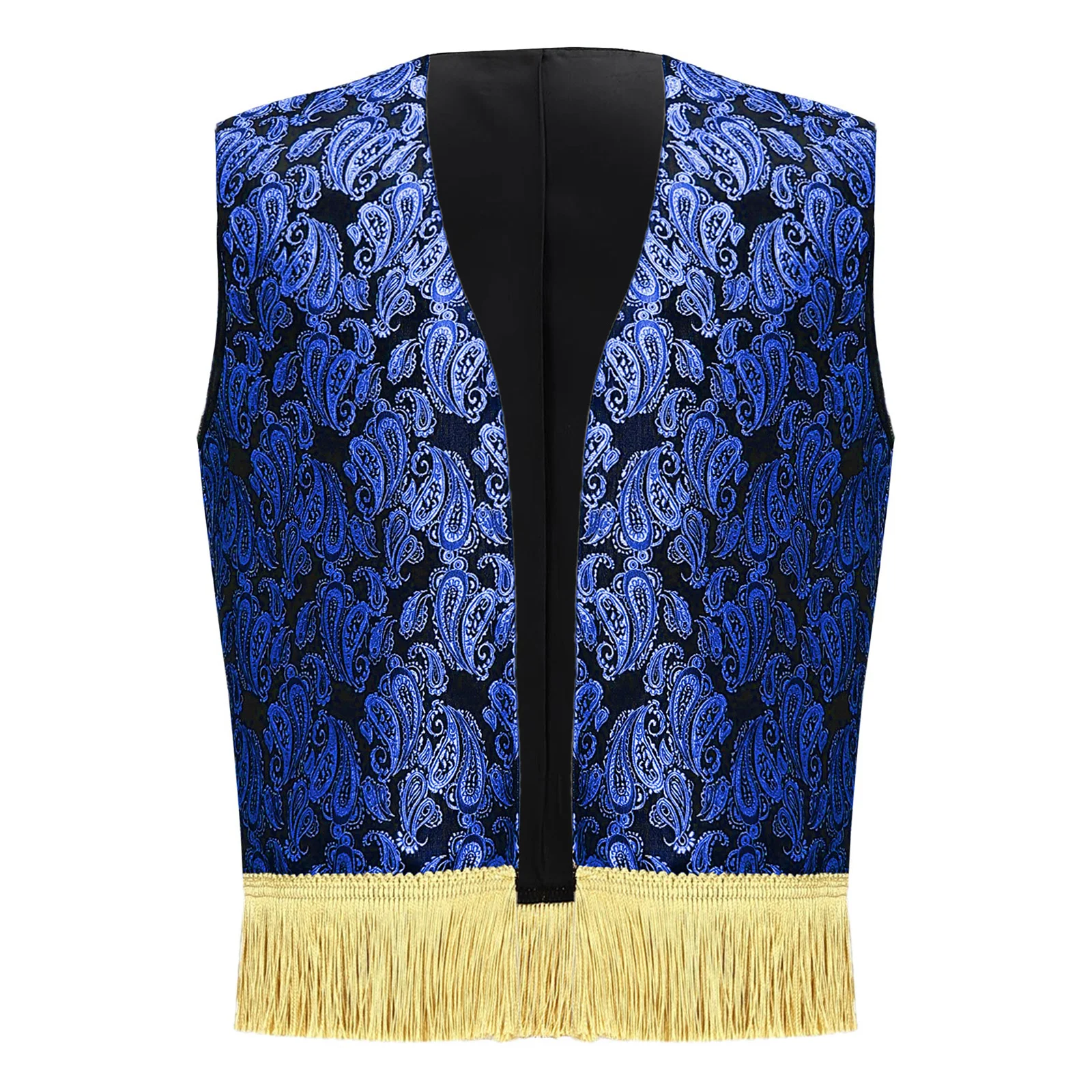 Boys Halloween Arabian Prince Waistcoat Vest Gold Fringed Printed Open Front Carnival Party Dress Up Indian Arabian Costumes