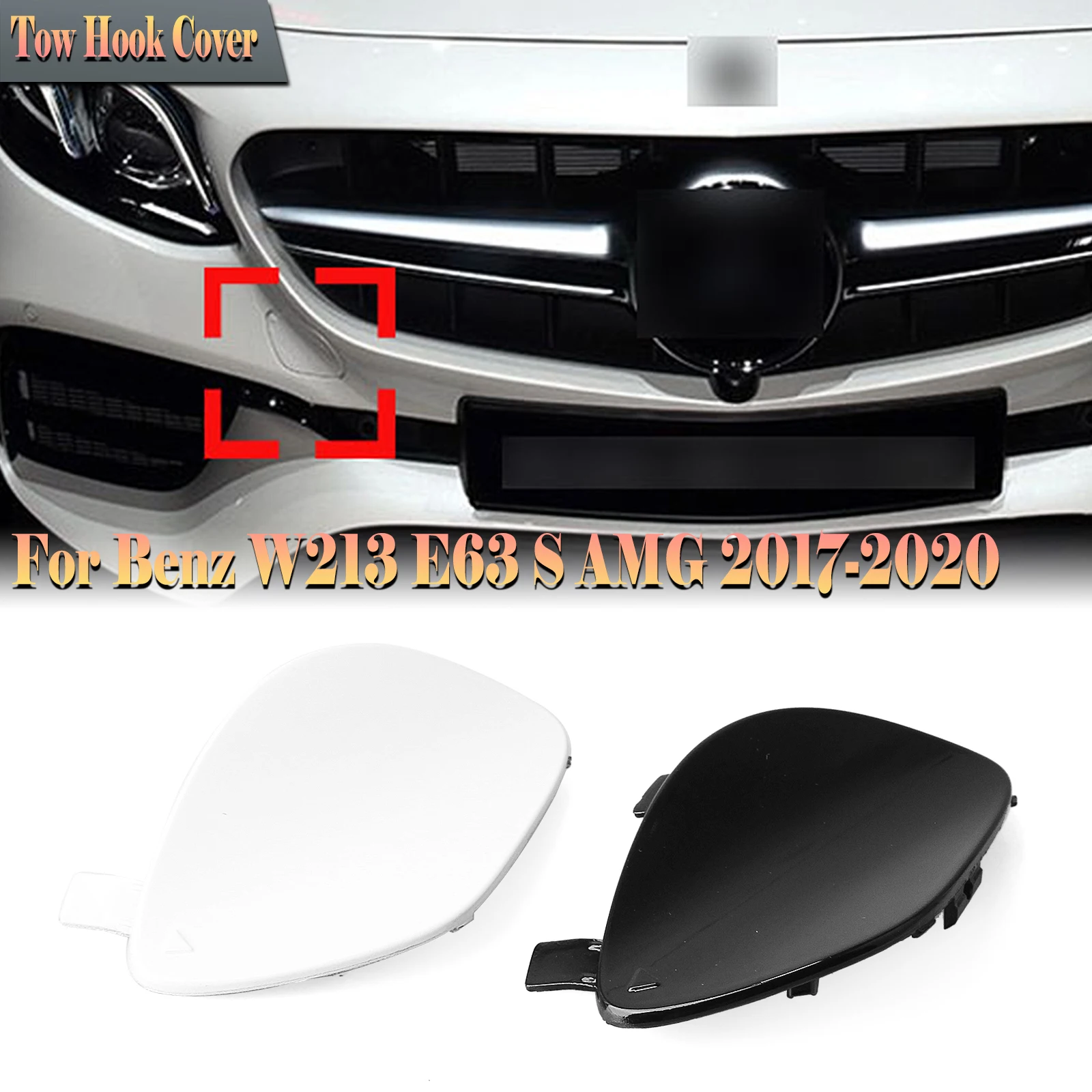 

Front Bumper Tow Hook Eye Cover For Mercedes-Benz E CLASS W213 E63 S AMG Only 2017-2020 White/Black Towing Access Trailer Cap