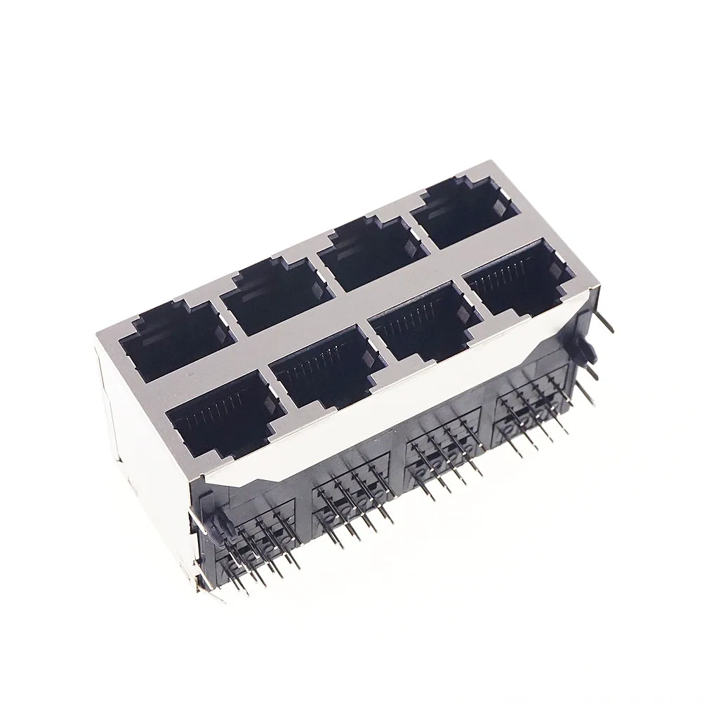 2 5 20 50 Pcs RJ45 1 2 4 8 16 Port Shielded Modular PCB Led Jack 8P8C Right Angle Through Hole Pcb Network Connector SIDE ENTRY