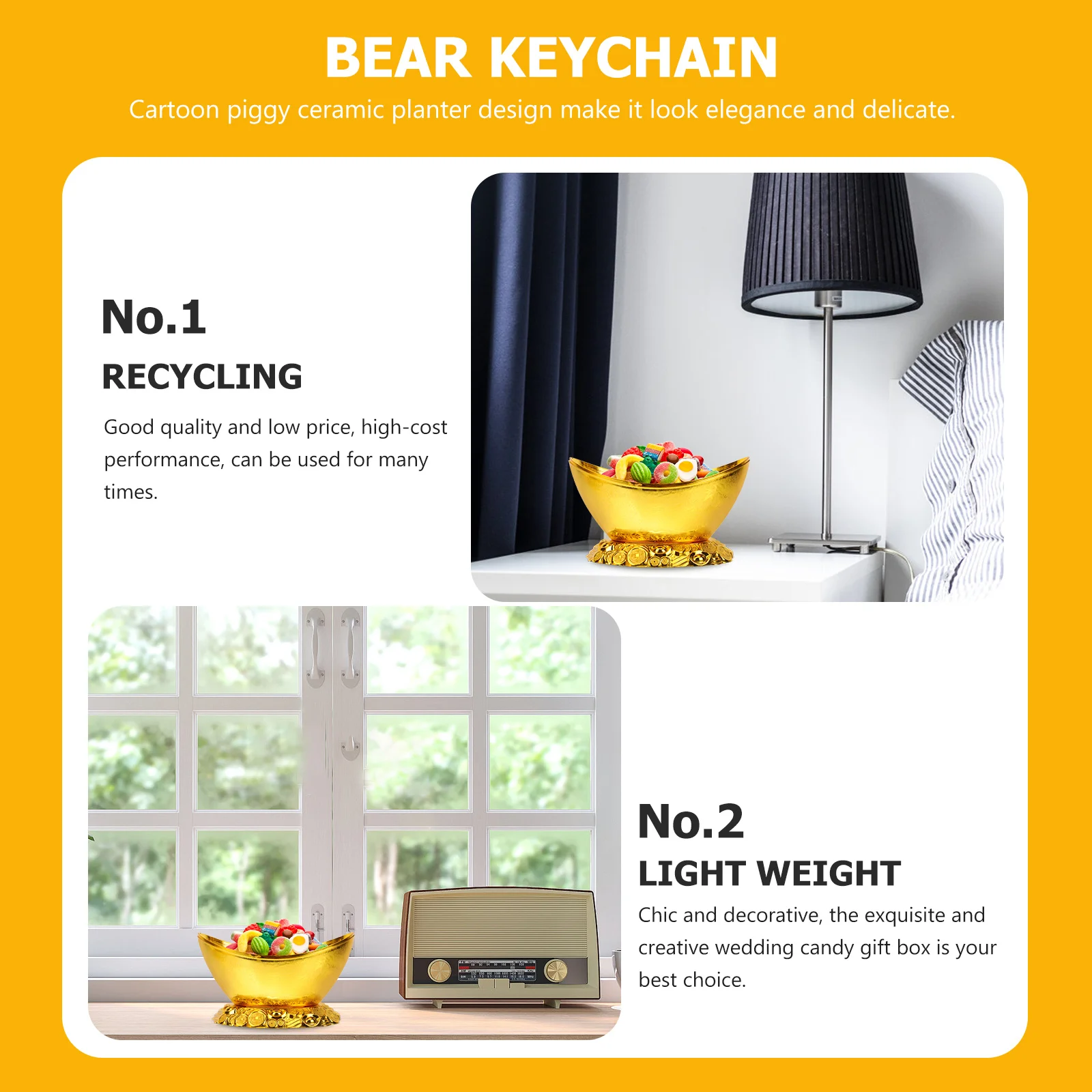 

1Pcs Gold Ingot Ornament Candy Box Portable Wedding Candy Gift Box Creative Sweets Storage Container Living Room Decor