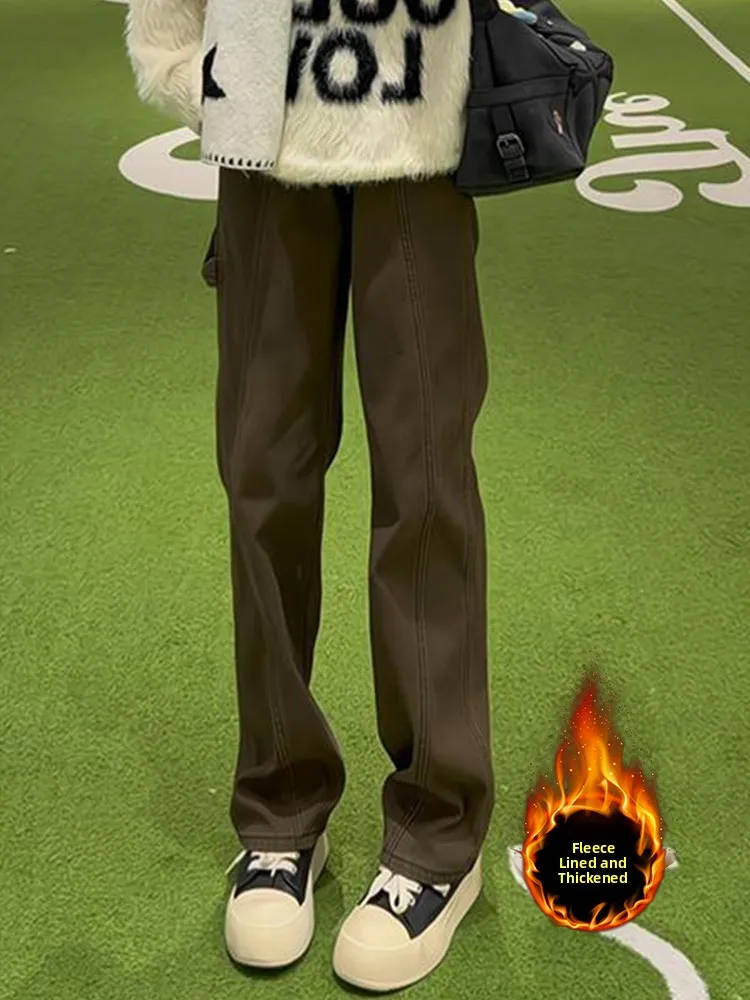 

Мужские джинсы с подкладкой Cleanfit, американская рабочая одежда, брюки, прямые длинные брюки, зимние повседневные цветные брюки