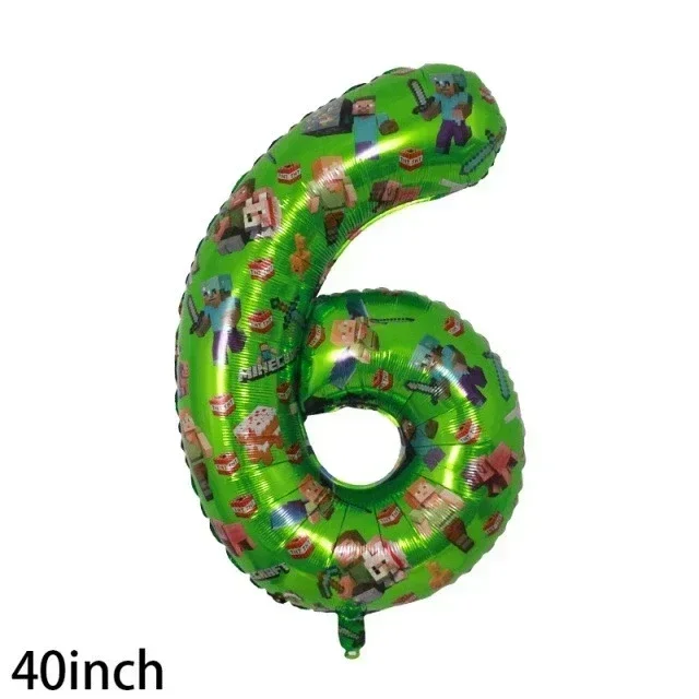 Cartoon Minecraft Ballon Nieuw My World Pixel Groen Nummer 0-9 Aluminium Film Luchtballon Kinderverjaardagsfeestje Decoratie