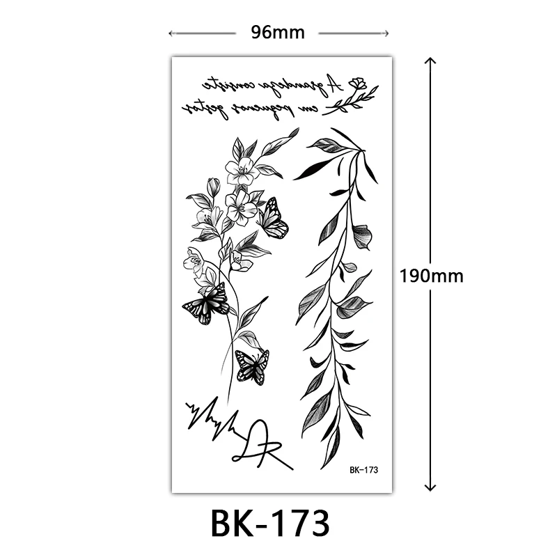 남녀공용 방수 손 문신, 검은 꽃 나비 뱀 임시 문신, 달 문자 손가락 가짜 문신 바디 장식