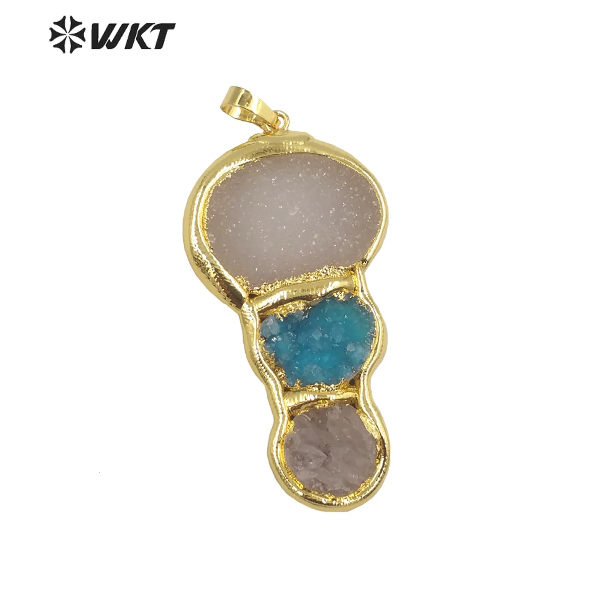 WT-P1947 Special Design Colorful Druzy Agate Gold Plated Accessories Pendants For DIY Necklace Fine Hot Sale Jewelry