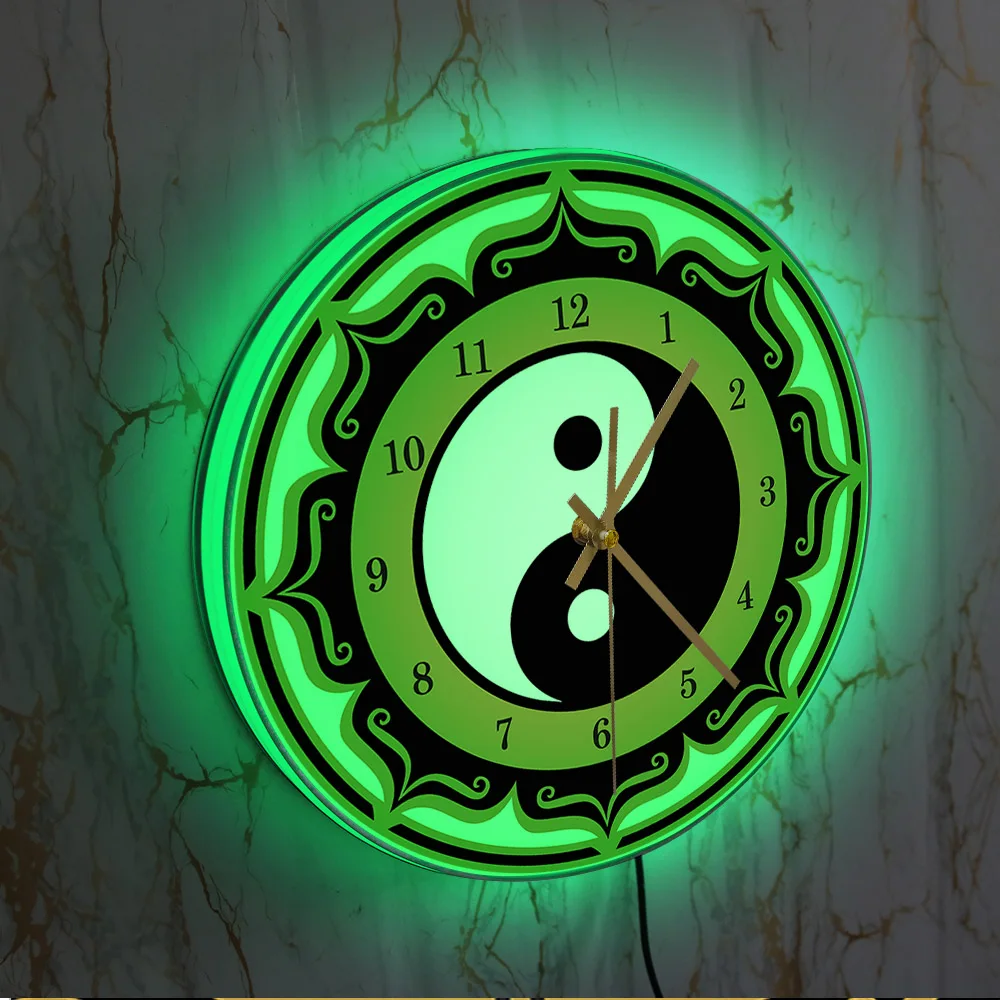 Imagem -02 - Yin Yang Símbolo Tai Chi Led Night Light Relógio de Parede para Sala de Estar Taoist Chinês Oito-diagrama de Decoração para Casa Iluminado Relógio