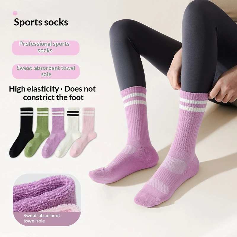 

Женские спортивные носки средней длины с амортизацией, дышащие носки с махровой подошвой для бега, фитнеса, баскетбола, бадминтона