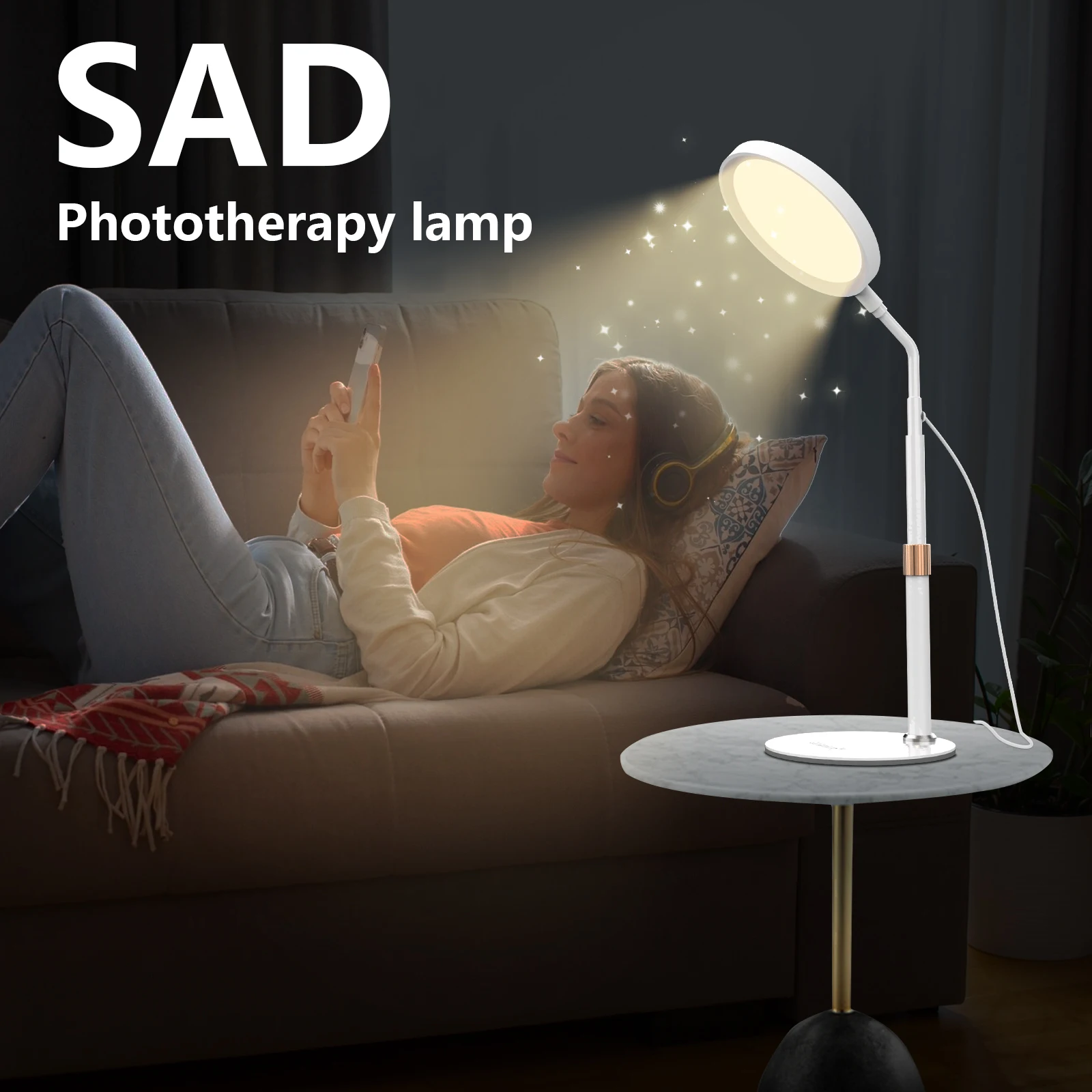 

LED cold white light bedroom table lamp, dimmable 10000lux reading light, no blue light reading light