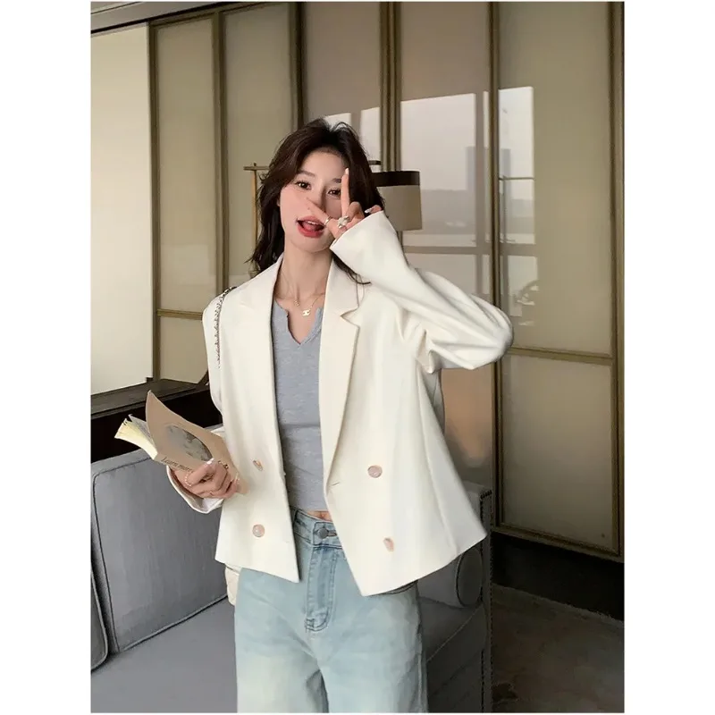 Casual branco pequeno terno jaqueta para mulher primavera e outono novo curto fino terno viajando all-match jaqueta