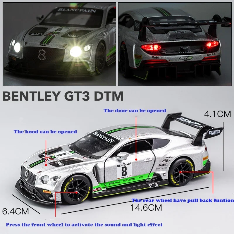 1:32 Alloy Mini Car Model Bentley GT3 Metal Toy Diecast & Toy Vehicles Pull Back Kids Toy Cars for Children Boy Car Gift