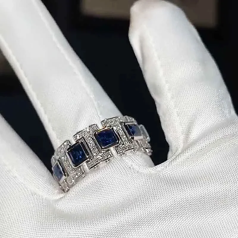 Huitan New Trendy Rings with Blue Cubic Zirconia Honorable Melting Accessories Stylish Delicate Finger Jewelry for Wedding Gifts