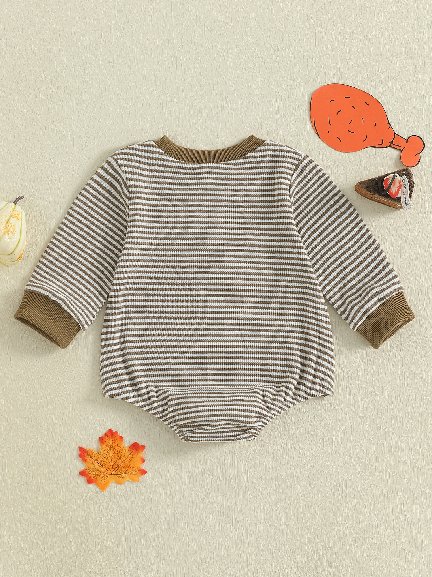 

Thanksgiving Turkey Baby Romper Long Sleeve Stripes Embroidery Letters Fall Bodysuit Clothes for Girls Boys Autumn Harvest
