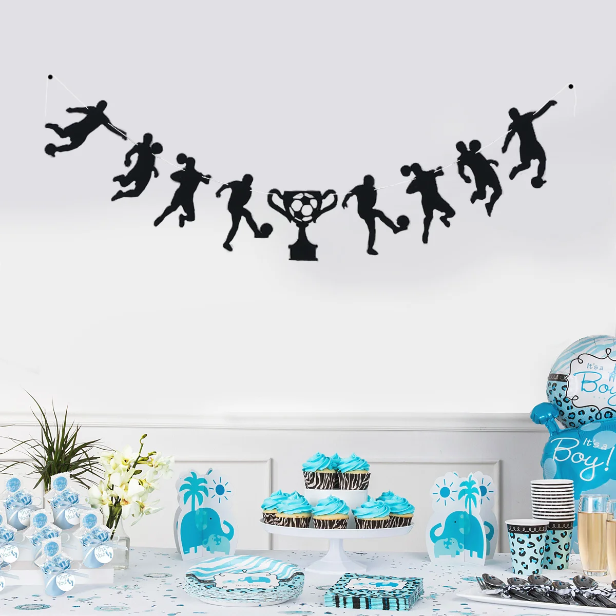 

1pc Football Birthday Banner Black Felt Garland Football Player Shape Party Decor Wall Window Table Decoration Supplies