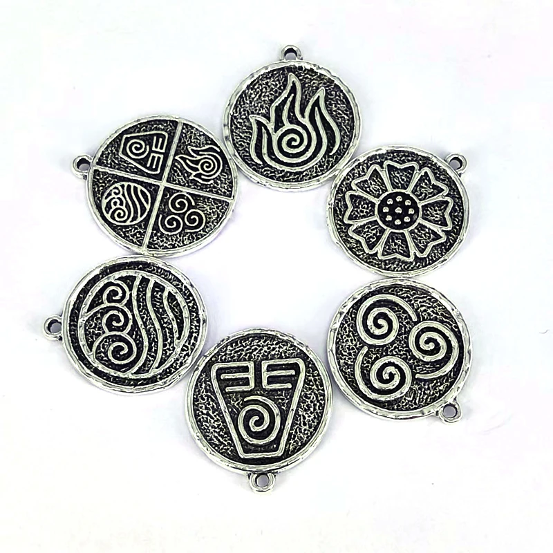 50pcs ancient silver color The Last Airbender Air Fire Earth Water Elements Lotus Amulet pendant charm for DIY women Accessories