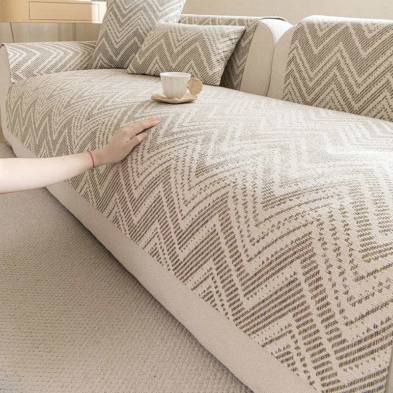 2026 New Light Luxury Sofa Cushion High-end Four-season Universal Fixed Non-slip Solid Color Straight Row Leather Sofa Cover