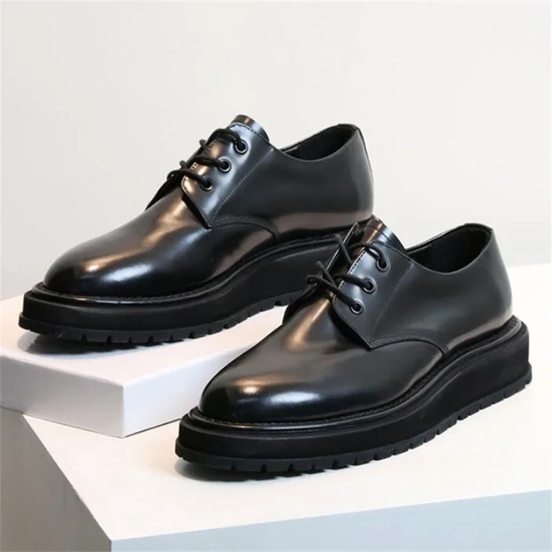 New Fashion Men Casual Thick Sole Genuine Leather Shoes Dress Fashion Outdoor Work Loafers Male Derby Moccasins Oxfords Flats