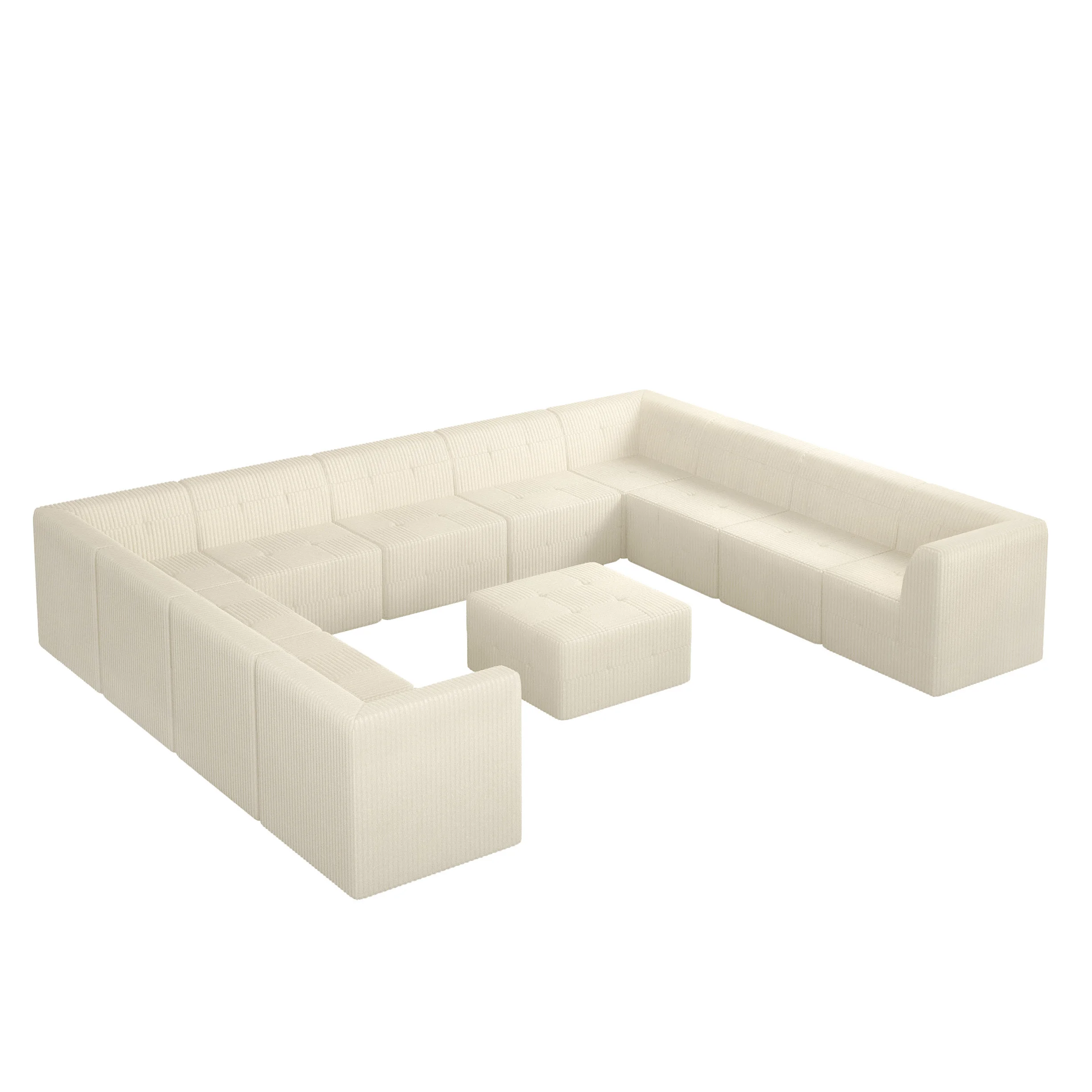 U-Shape Modular Sectional Sofa, DIY Compressed Corduroy Couch, Modern Minimalist Sleeper Sofa for Living Room & Bedroom