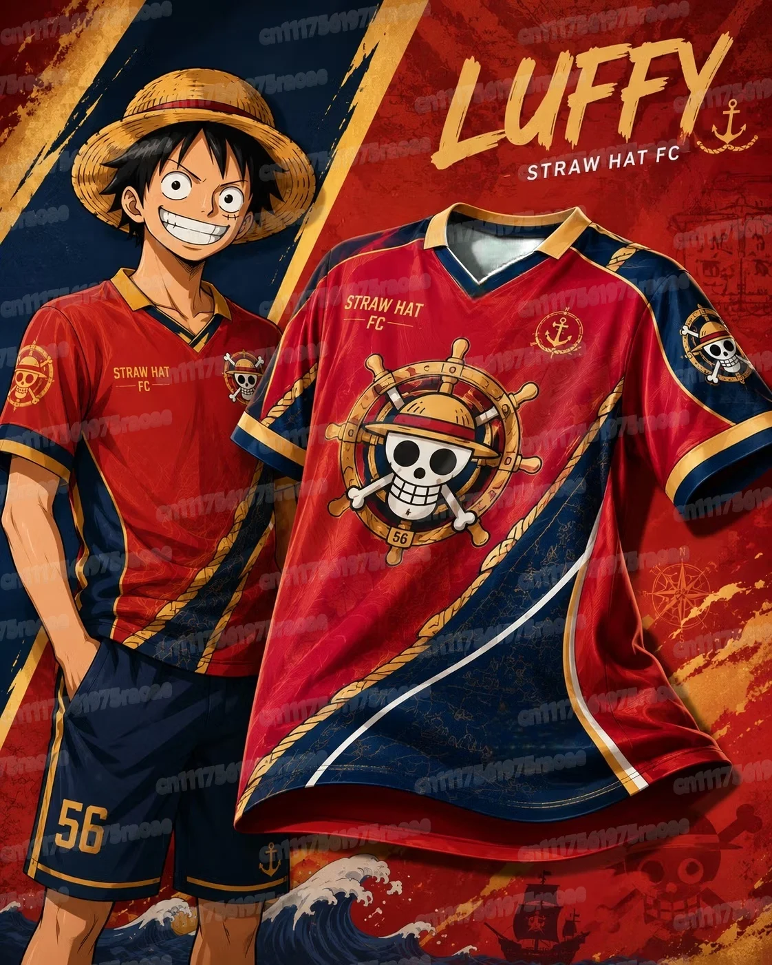 Sonderedition ONE PIECE Luffy Kurzarm-T-Shirt mit Kragen, Jersey, Herren-T-Shirt, Oversize, atmungsaktives Sweatshirt, Familien-Set – Detail 8
