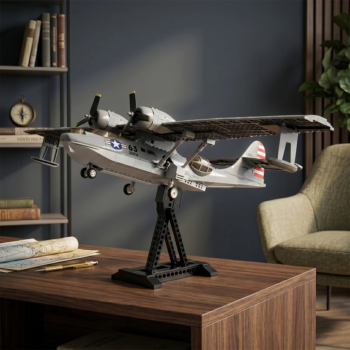 

Historical Military PBY-5A Catalina Seaplane Aircraft Building Blocks Model Kit Stand Adults Collectible Toy Christmas Gift