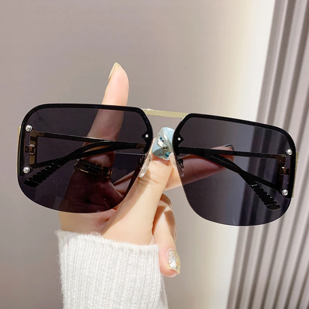 Fashion Semi-Rimless Women's Sunglasses Brand Big Frame Streetwear Sun Glasses For Female Vintage Gradient Metal Eyewear