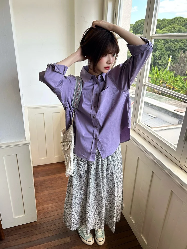 

Женская свободная удлиненная хлопковая накидка VOUSALME для ранней осени, базовая повседневная однотонная верхняя одежда, белая, из хлопка, подчеркивающая фигуру