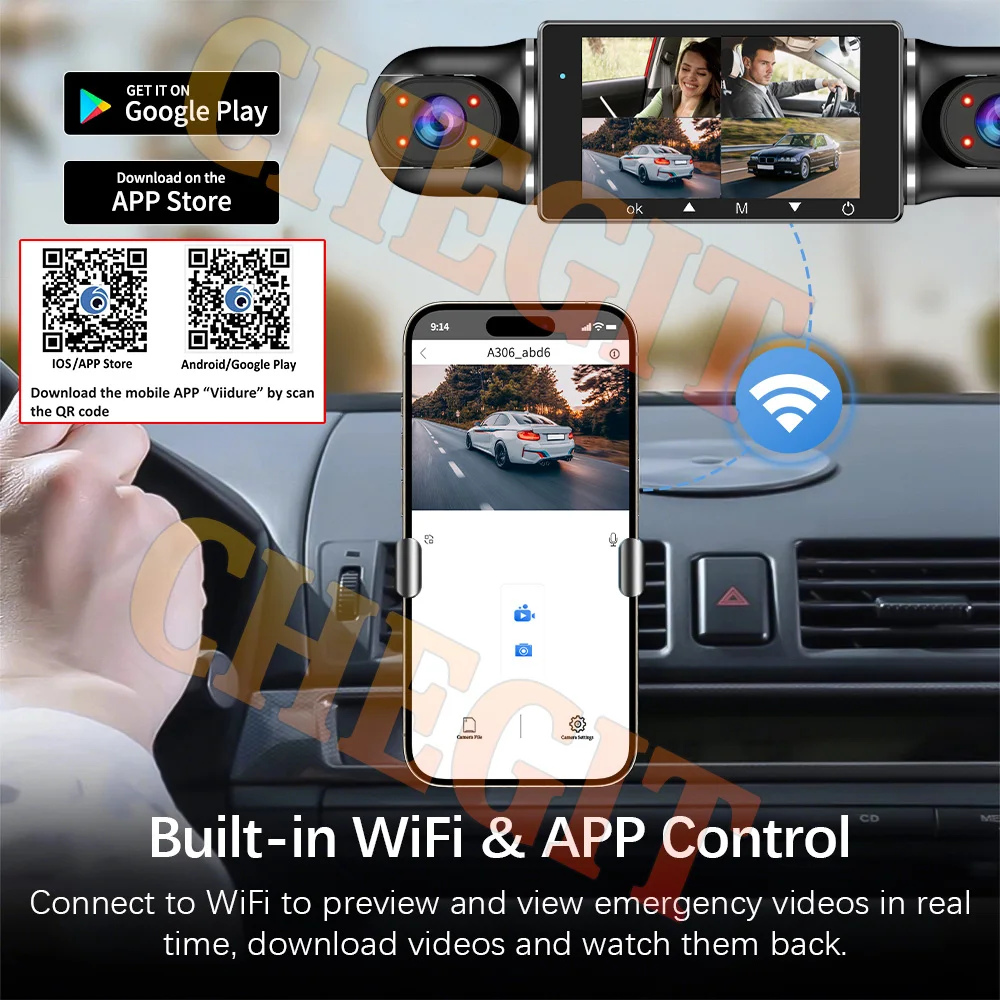 NEUE WiFi 360 Grad 4 Kameras Dash Cam Auto DVR Video Recorder 4 Kanal Vorne Rückansicht Nachtsicht Black Box DVR für Fahrzeug