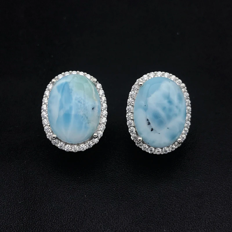 Orecchini Larimar naturali alla moda in argento Sterling 925 con pietre preziose 16*12mm gioielli per le donne festa di compleanno regalo di natale