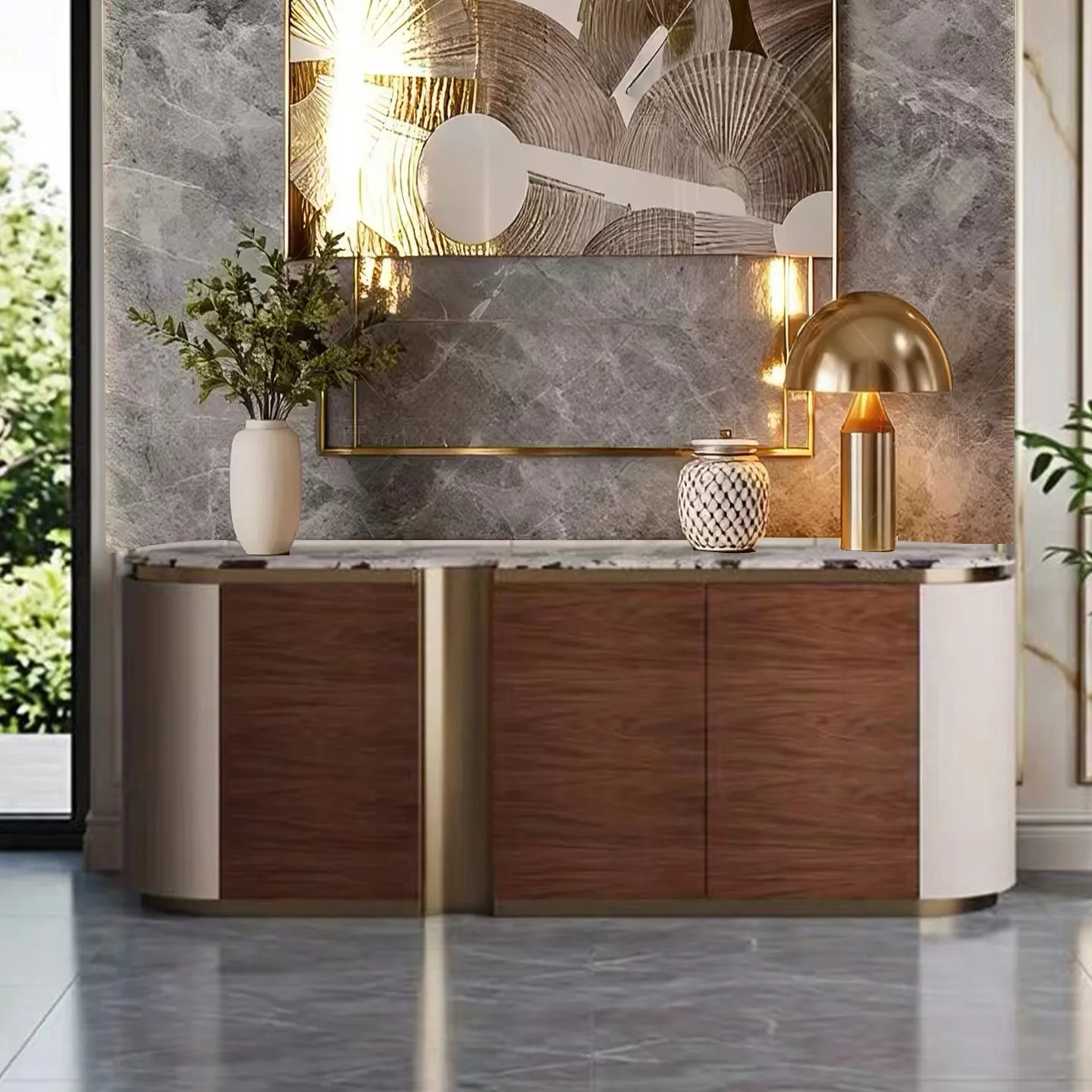 Italian light luxury door cabinet entry marble dining side cabinet villa living room floor natural luxury stone partition decora