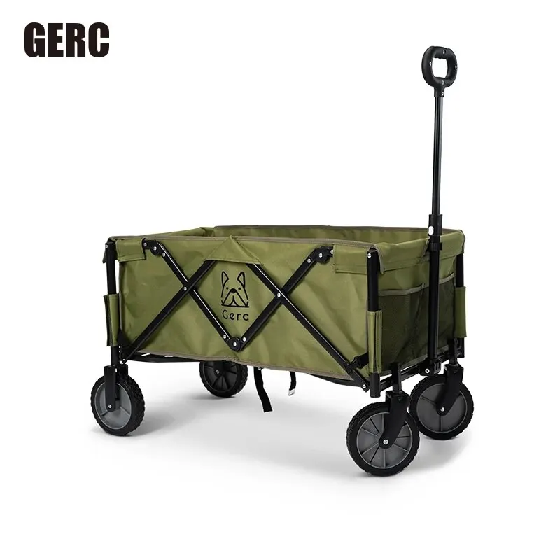 GERC Camping Trolley Foldable Portable Outdoor Pull Rod Camping Shopping Delivery Camp Small Trailer Outdoor Wagon,Garden,Lawn