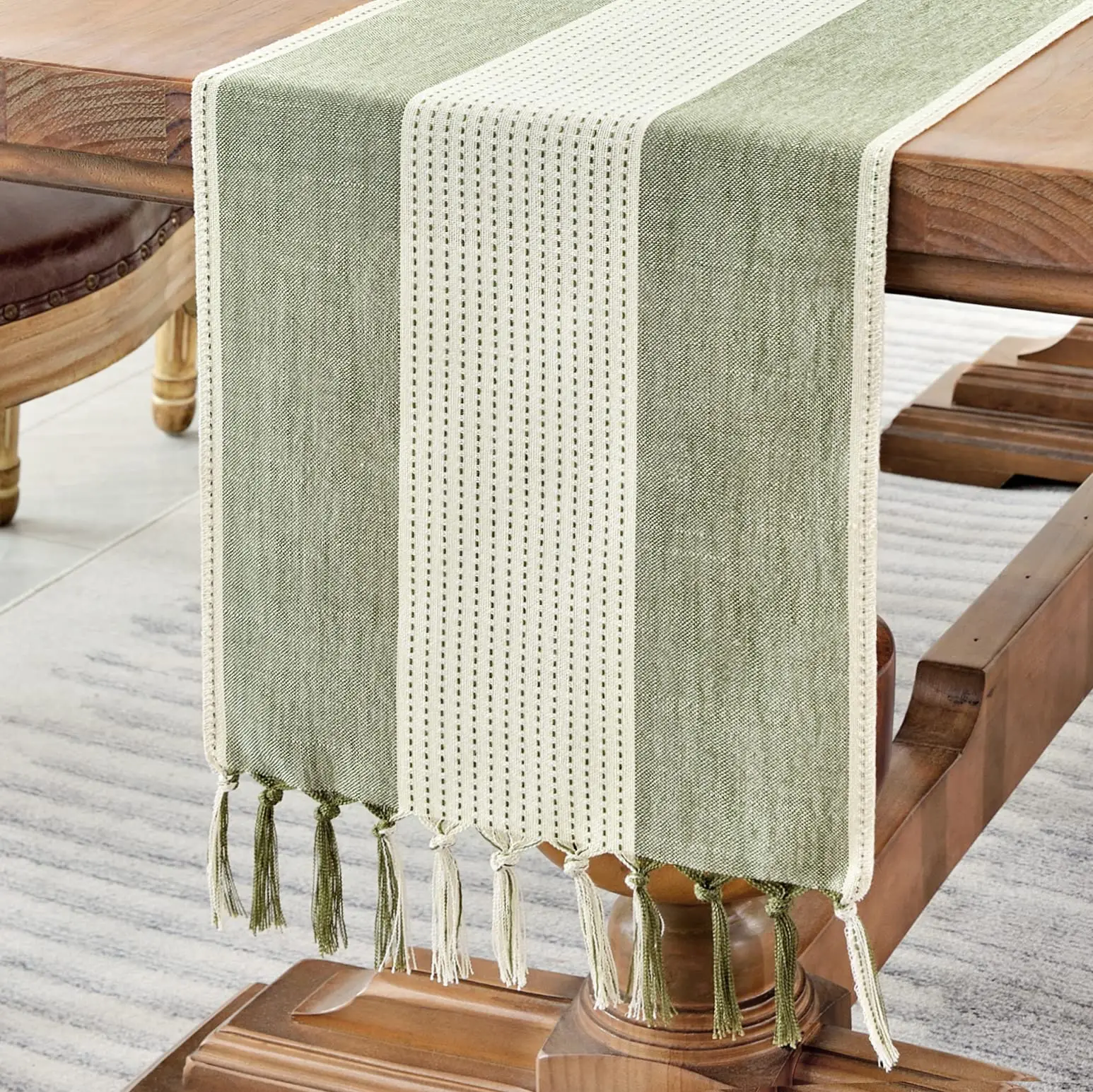 

Linen Table Runner, Farmhouse Macrame Table Runners for Dining Table Decor, Wedding, Party and Dresser Decor