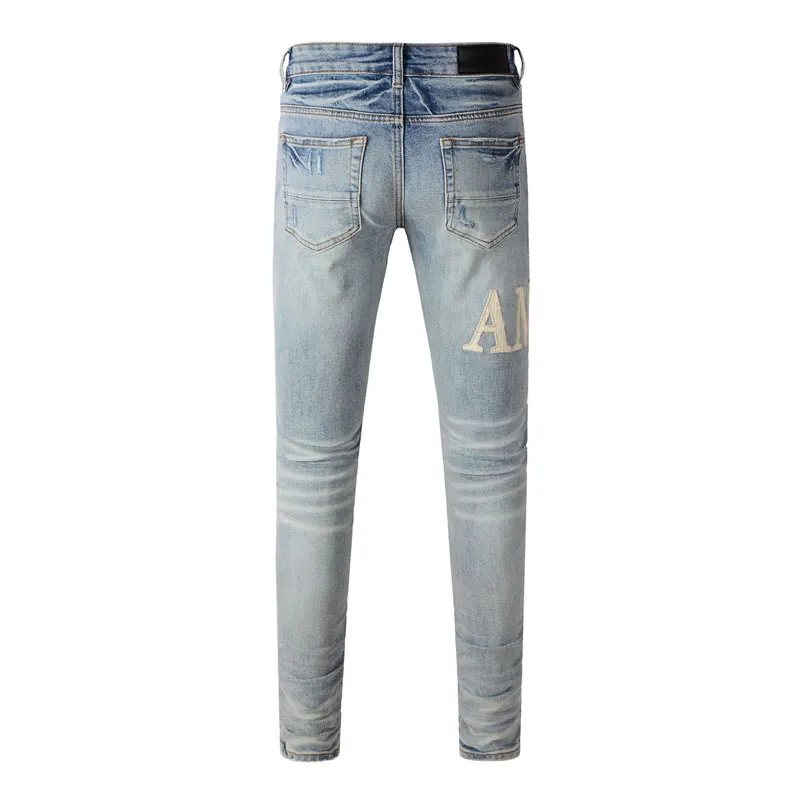 Designer fashion new men's jeans washed nostalgic stretch slim fit retroblue jeans hip-hop brand pants Hombre