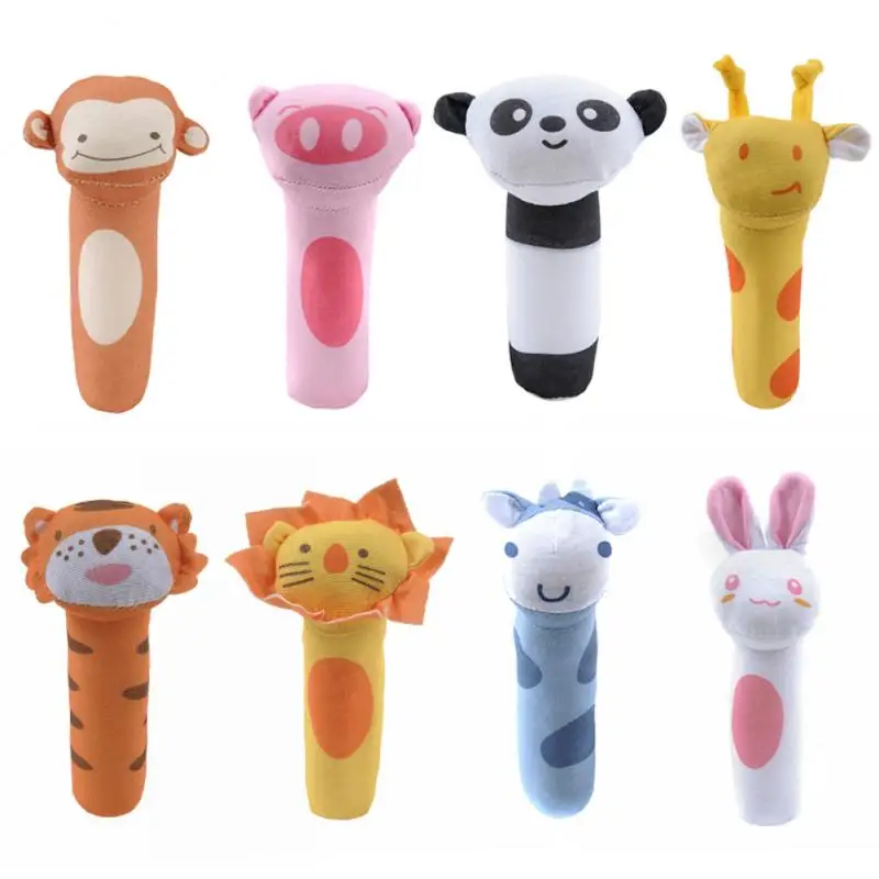 Sonajero mordedor de animales de peluche, juguetes de cama de felpa, conejo, Panda, mono, cerdito, León, lindo bebé, campana de mano educativa temprana, 8 colores