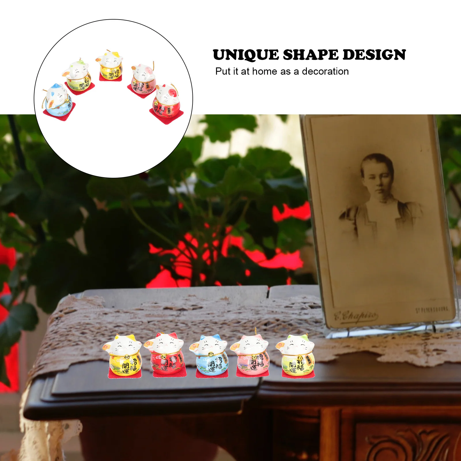 5Pcs Auspicious Cat Ceramic Decor Small Desktop Craft Ornament Office Home Indoor Decoration Ceramic Cat Figurine Adorn