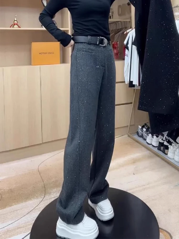 Tianxing laine Fce doublé pantalons décontractés femmes automne hiver nouveau Sle iny grande taille ample drapé mince jambe large pantalon