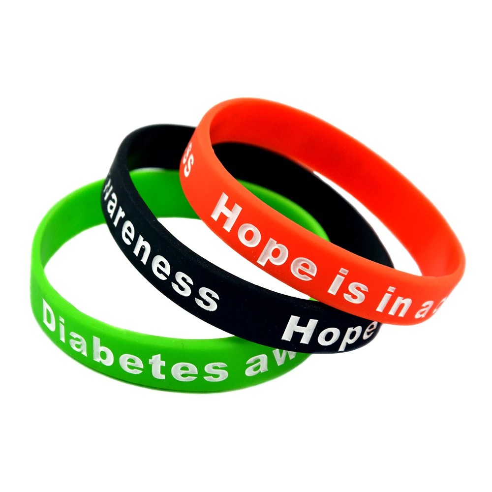 50 Pcs Hope is in A Cure Diabetes Awareness Silicone Rubber Wristband Motivatioanl Bangle 4 Colors