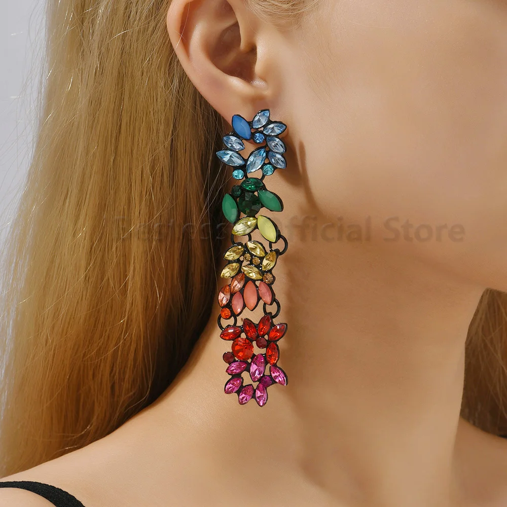 Colorful Resin Long Leaf Design Dangle Earrings For Women Elegant Luxury Style Zinc Alloy Jewelry Banquet Party Ear Ornaments