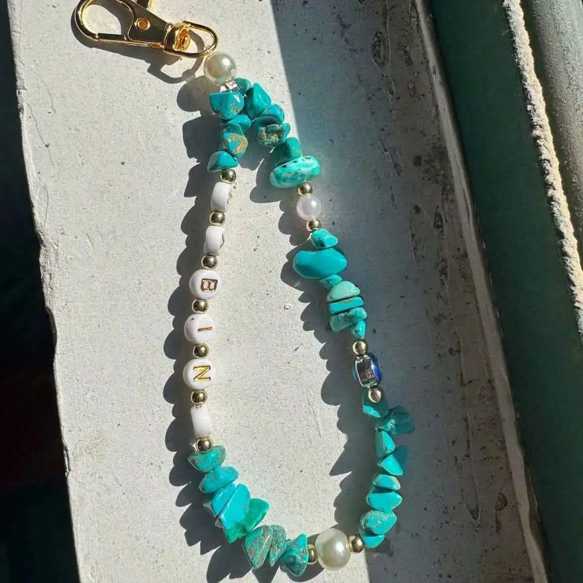 Personalized Custom Gemstone Keychain with Devil Eye