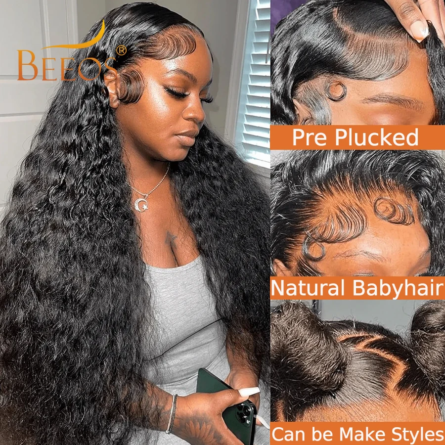 250% 13x6 HD Lace Frontal Wigs Water Wave HD Lace Frontal Human Hair Wig Curly Wigs 100% Human Hair Melt Skins Pre Plucked Remy