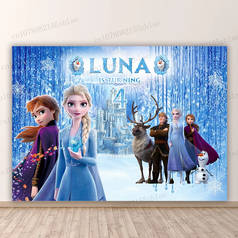 Fondo fotográfico de Frozen para fiesta de cumpleaños, telón de fotografía de dibujos animados para Baby Shower