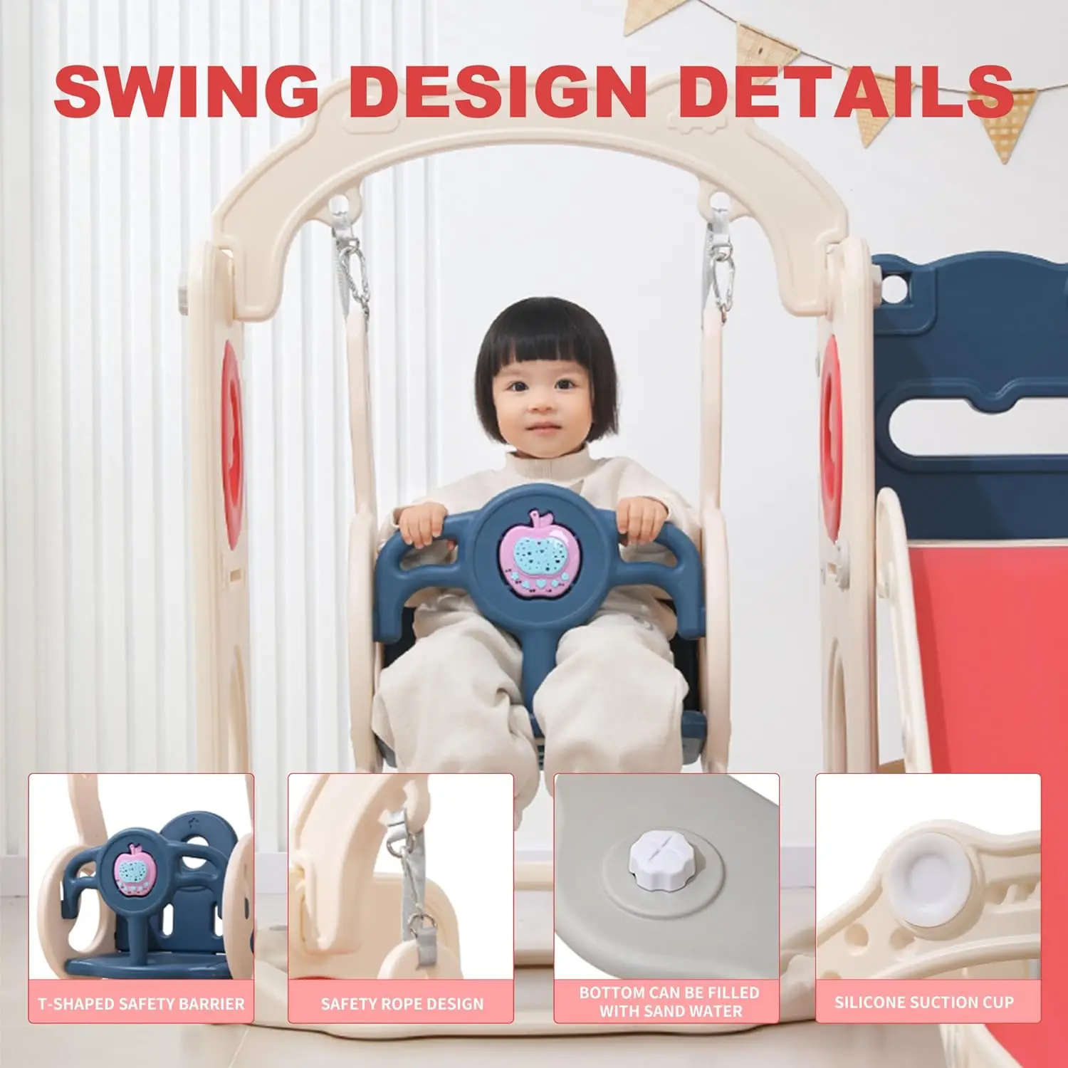 Conjunto de brinquedos para crianças 12 em 1, durável, ecológico, com balanço, playground para crianças de 1 a 3 anos, conjunto de balanço e escorregador, escalador de basquete