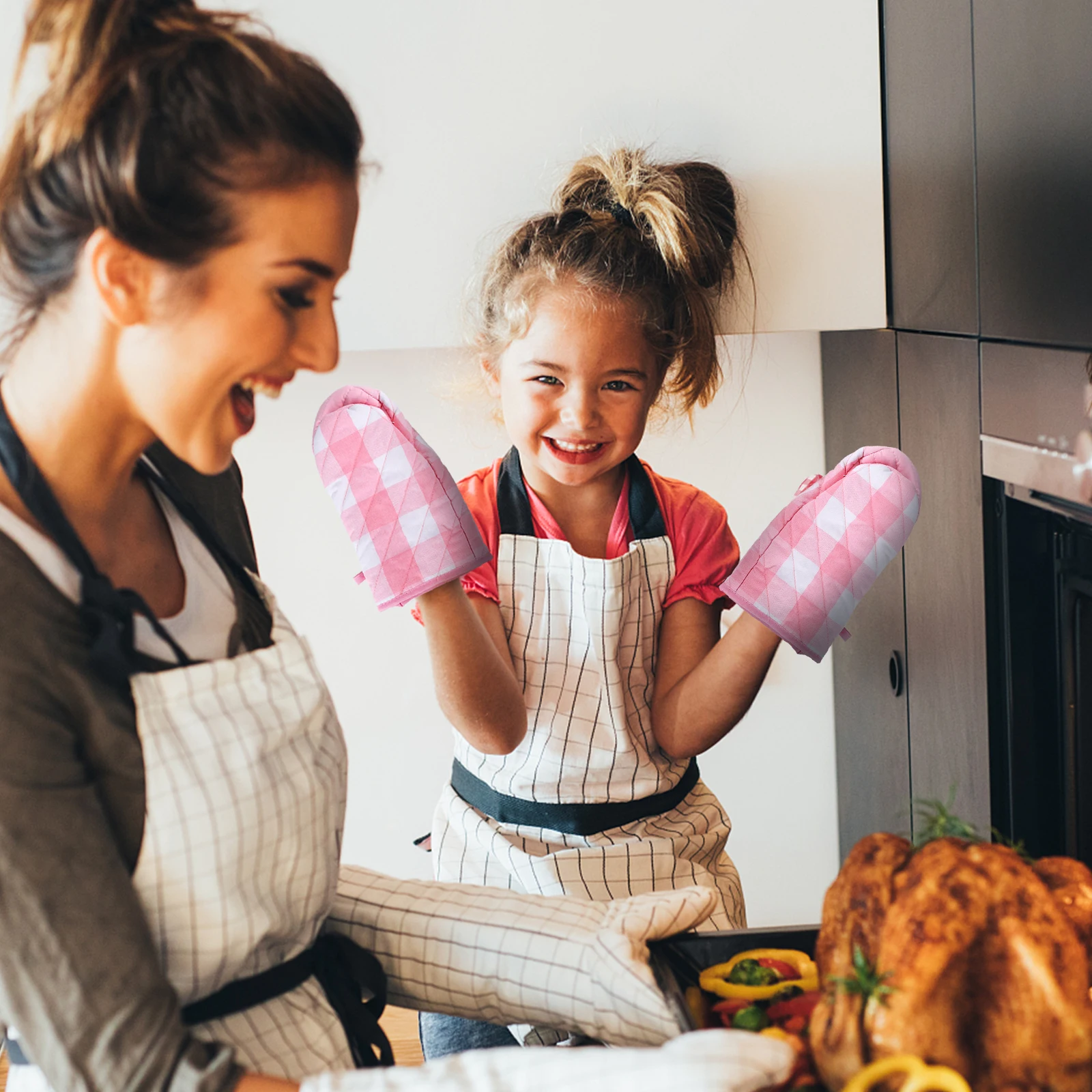 

2 Pcs Microwave Oven Glove Insulation Gloves Kitchen Plaid Heat Resistant Mitts