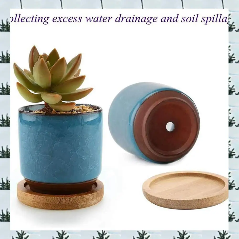 ABLG Bamboo Plant Saucer 3.3 Inch Succulent Pot Tray Flower Plant Holder, Round Drainage Tray 24 Pack