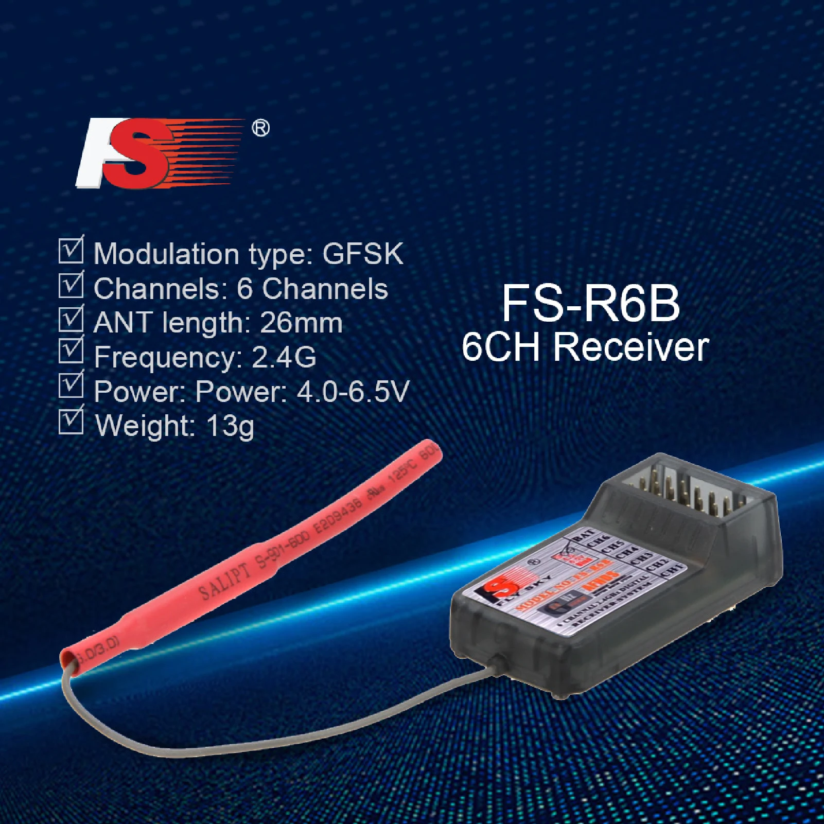 FlySky FS-R6B 2.4Ghz 6CH Receiver for FlySky TH9X FS-CT6B FS-T6 Transmitter