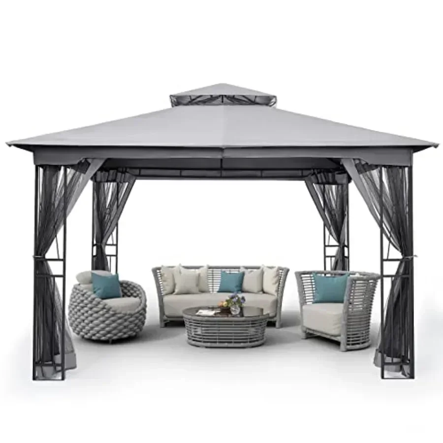 10' X 12' Outdoor Patio Gazebo  Gazebo for Garden Yard Patio with Ventilation Double Roof with Mosquito Netting