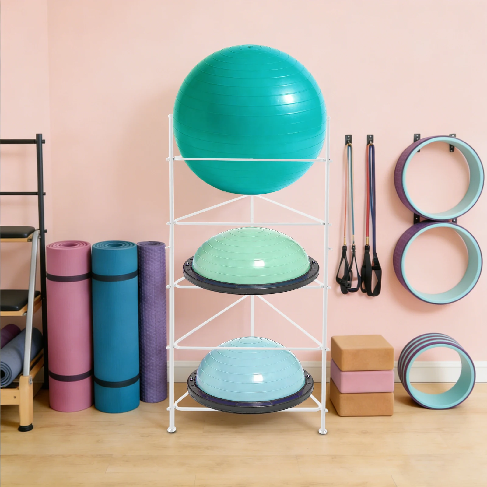 

26.77*61.02'' 5-Tier Balance Ball Storage Rack, Exercise Balls Holder for Half Ball & Yoga Ball, for Home, Gym, Studios (White)