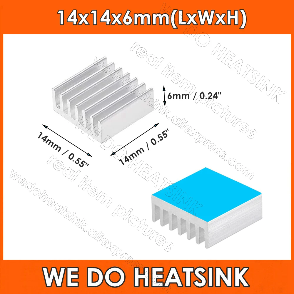 14x14x6mm Silver Aluminum Heatsink with Thermal Conductive Double Sided Pads for Cooling GPU IC Chips VRAM VGA RAM