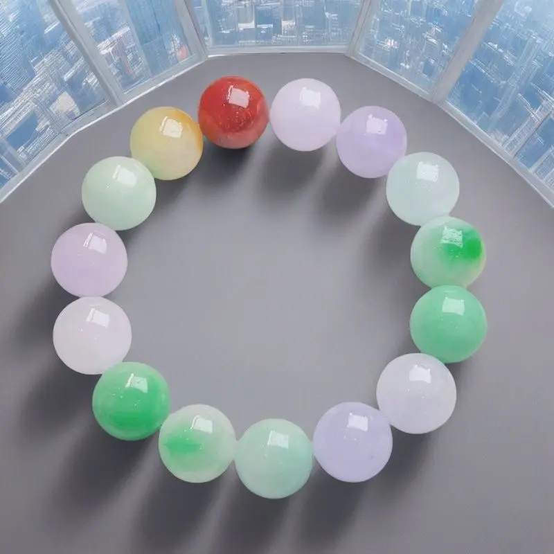 

Laokeng species pure natural jadeite waxy ice three-color bracelet attracts wealth authentic warm, delicate