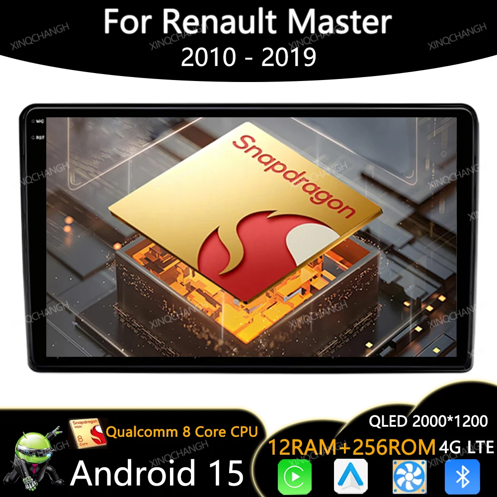Rádio do carro de android 15 para renault master 2010 - 2019 para nissan nv400 2010 - 2020 para opel movano 2 2010 - 2019 unidade principal qled bt