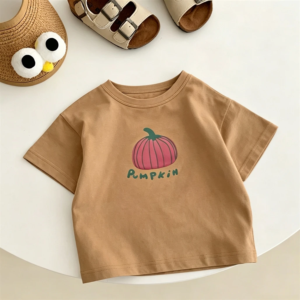 Cute Tees Short Sleeve Baby Boys Girls Fashion Casual Summer Clothes Round Neck Base Shirt Pumpkin Print T-shirt For Children